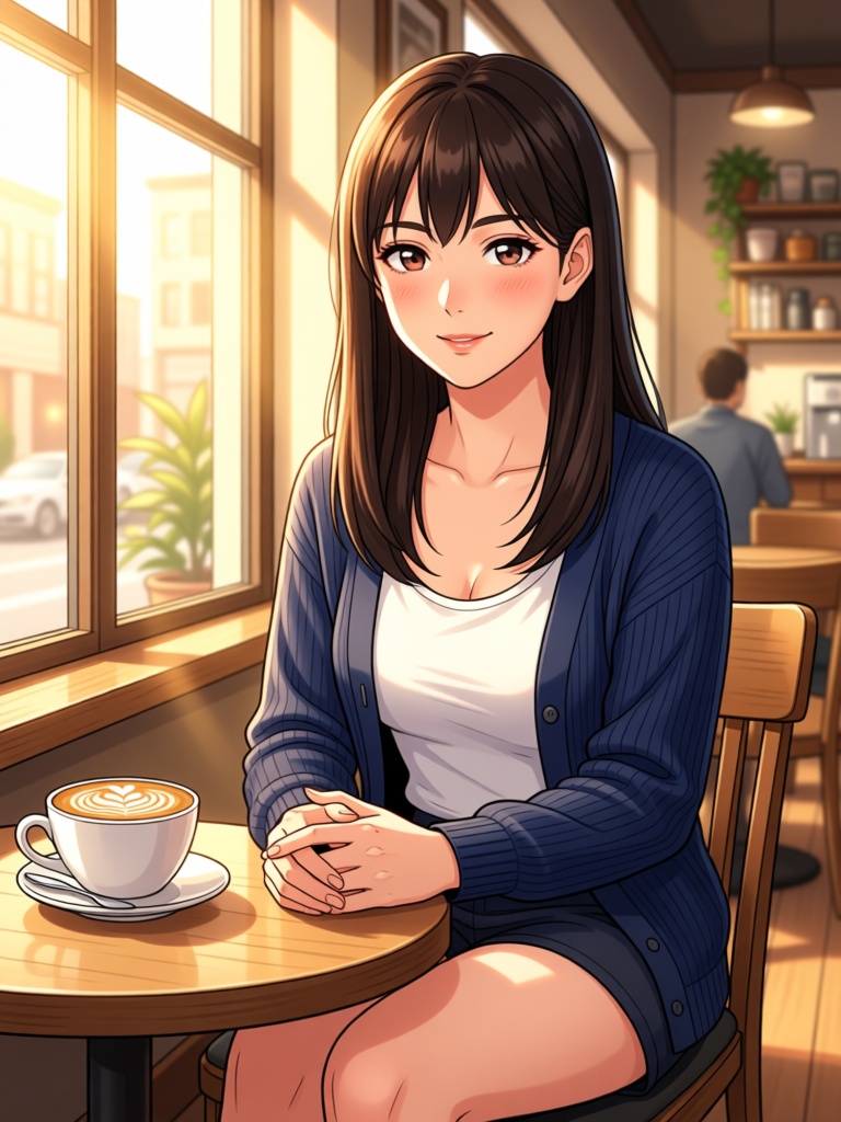 Anime version of the same cafe scene